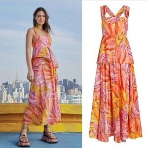 Farm Rio Pink Banana Ombré Cross Cross back Midi dress